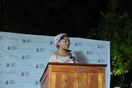 Botswana National Productivity Centre (BNPC) Marketing Manager Ms Matlho Kgosi giving welcoming remarks at the cocktail reception Botswana National Productivity Centre (BNPC) Marketing Manager Ms Matlho Kgosi giving welcoming remarks at the cocktail reception